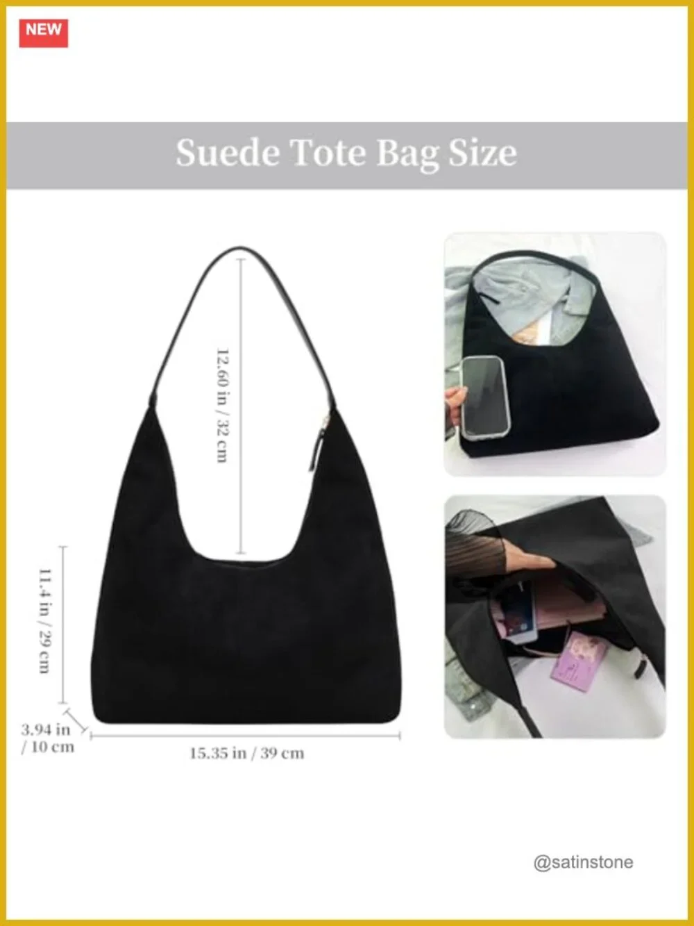 Faux Suede Slouchy Hobo Bag Large Tote Shoulder Handbag Women Work Travel